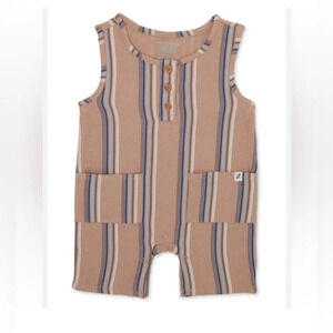 Easy Peasy Beige and Blue Striped Romper Size 0-3 Months 100% Cotton